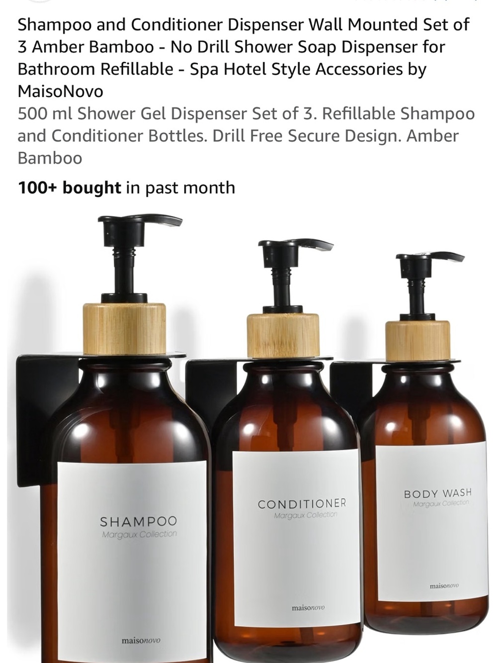 Shower Refillable Wall-Mounted Dispensers for Shampoo/Conditioner/Body Wash